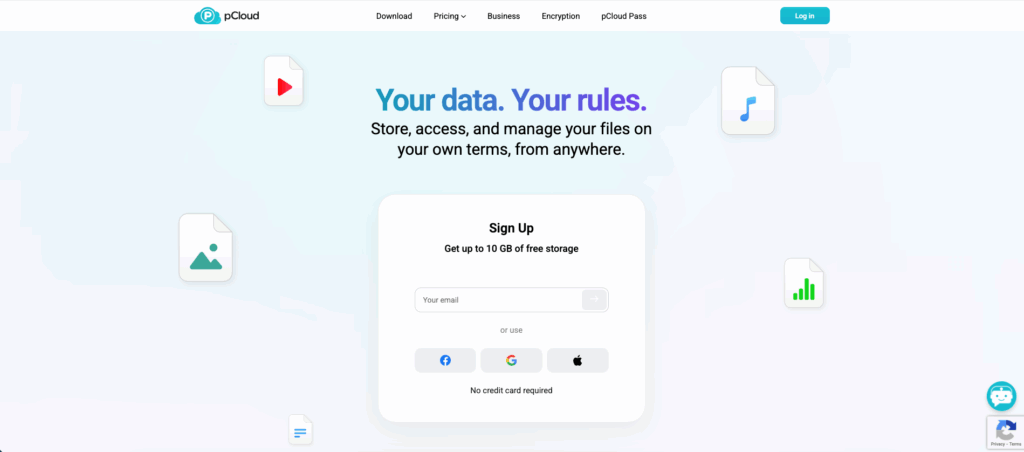pCloud homepage screenshot
