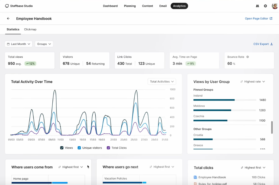 Screenshot of the Staffbase Employee Handbook interface.