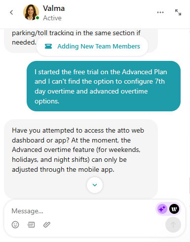 Screenshot showing Atto’s live chat.