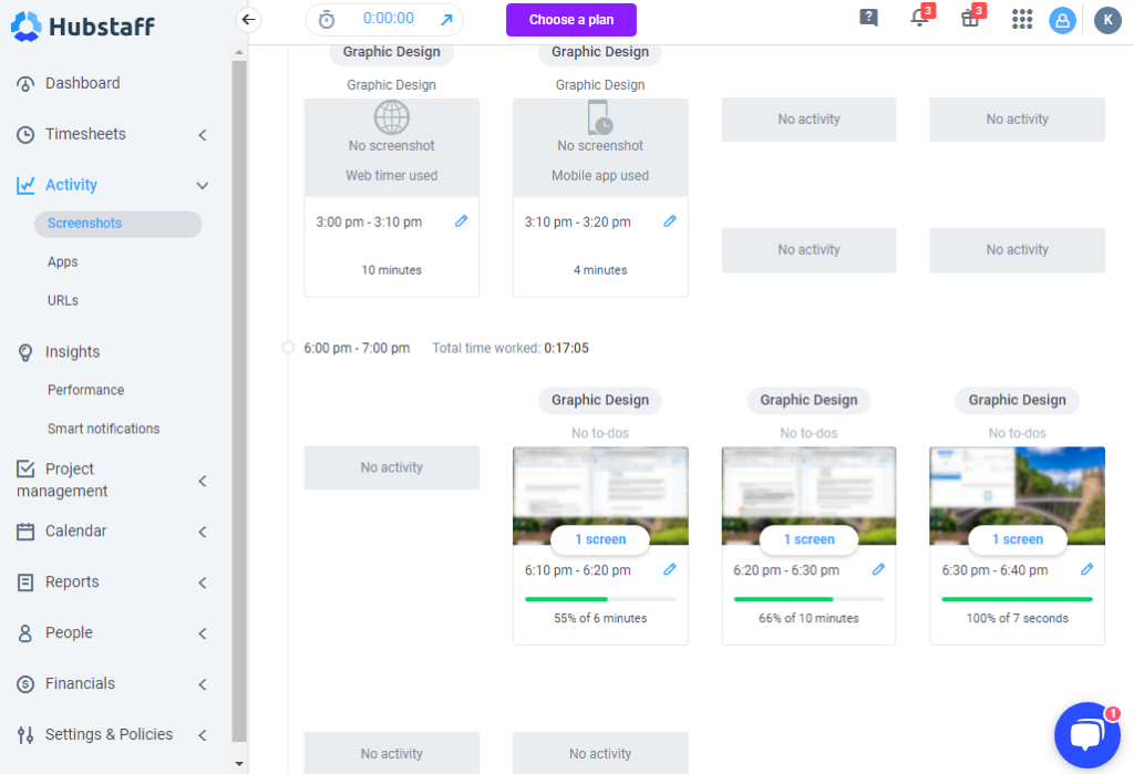 Screenshot of Hubstaff screenshots view.