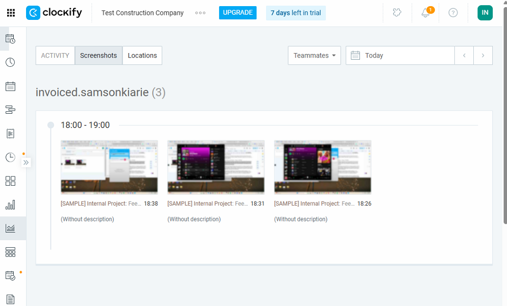 Screenshot showing Clockify’s screenshots. 