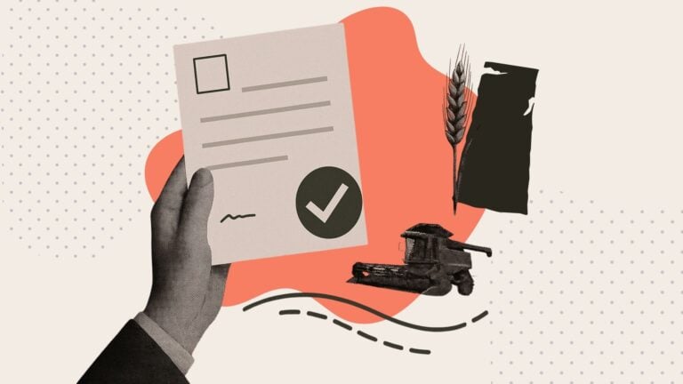 An illustration showing a hand holding a legal text next to a gavel and the outline of Saskatchewan