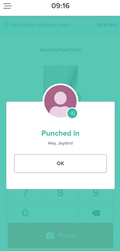 Screenshot of 7Punches&rsquo; clock-in screen.