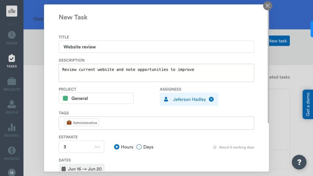 Screenshot of Timely’s task creation widget.