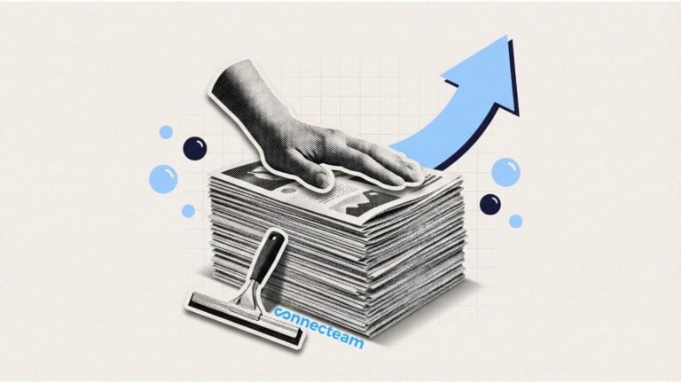 Illustration showing a hand resting on top a stack of cleaning flyers