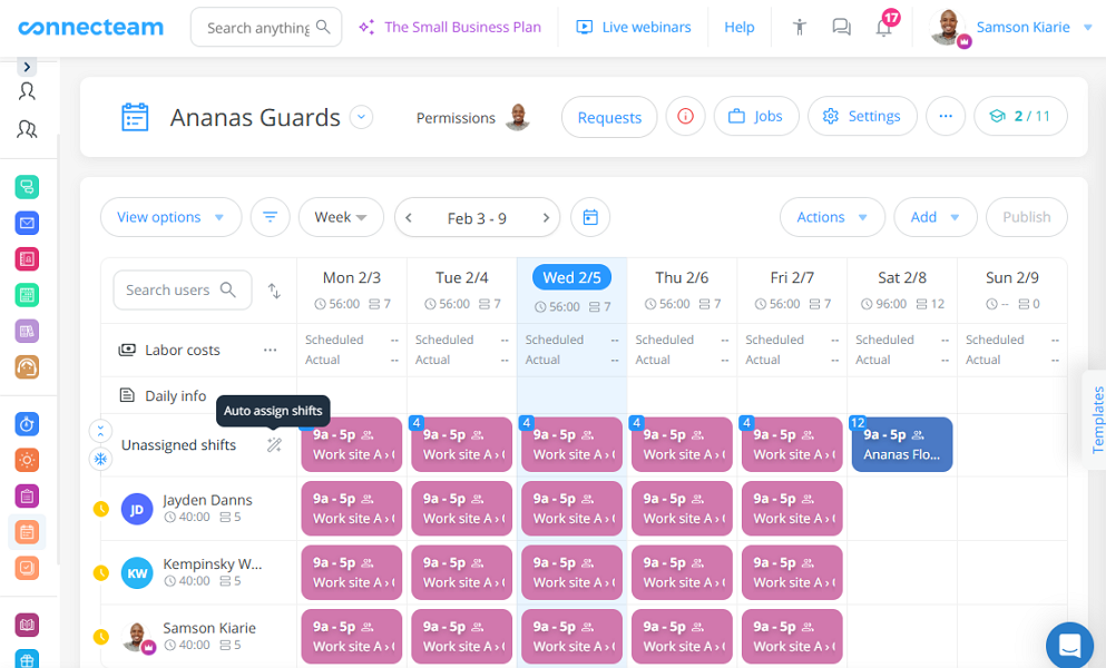 Screenshot showing Connecteam’s auto-scheduling feature.