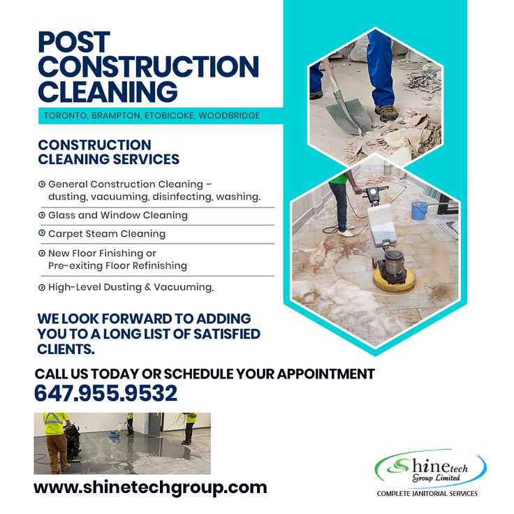 Post-construction cleanup flyer example with clear visuals and details.