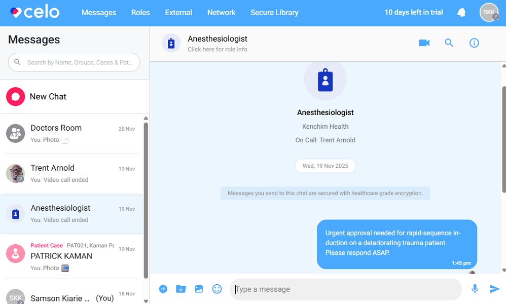Screenshot showing Celo’s role-based messaging.