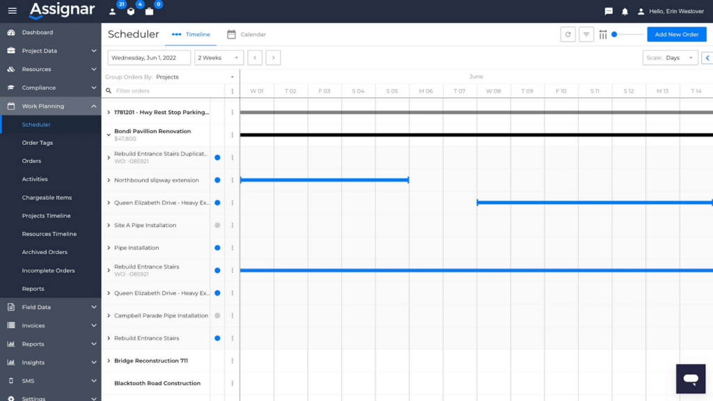 Screenshot of the Assignar Scheduler view, showing multiple jobs in a table view.