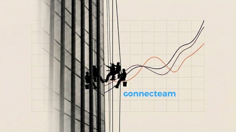 Illustration showing a high-rise cleaning crew and a trend line indicating growing profits.