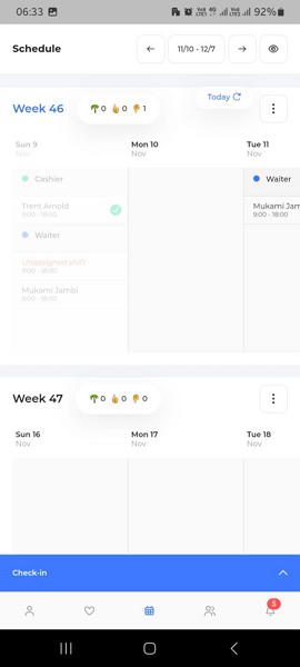 Screenshot showing check-in button.