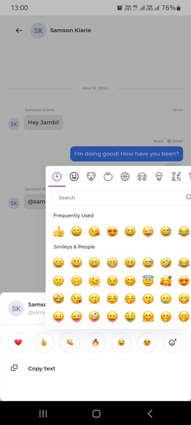 Screenshot showing the team messaging function.