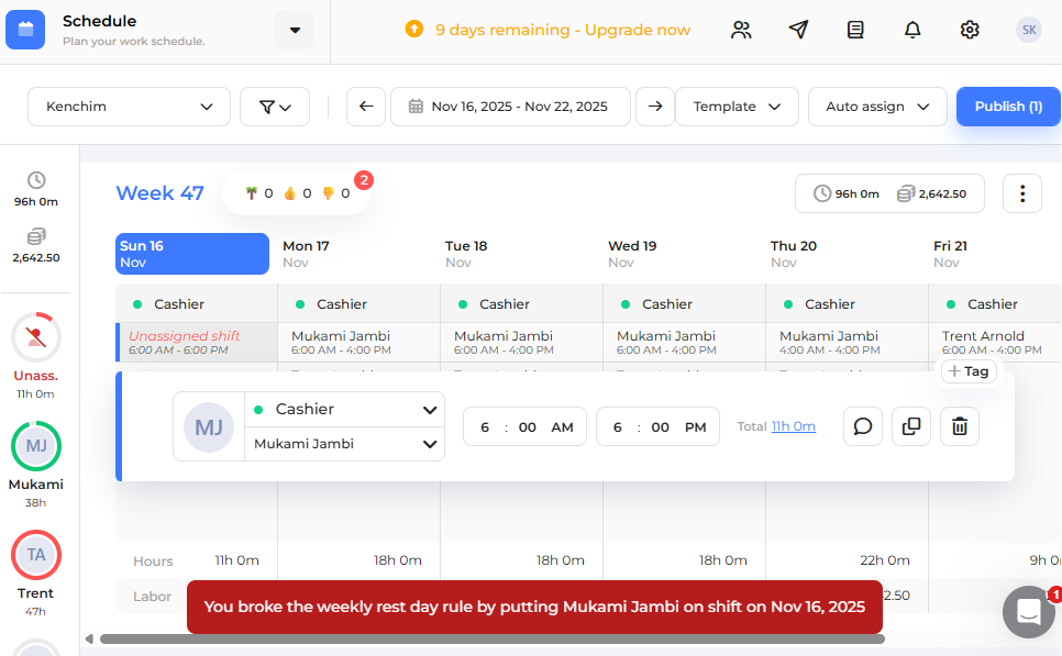 Screenshot showing schedule conflict warning.