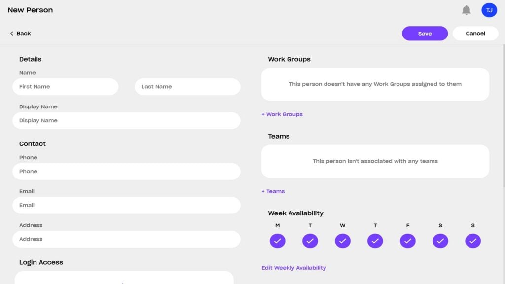Data entry form to add an employee in Droppah.