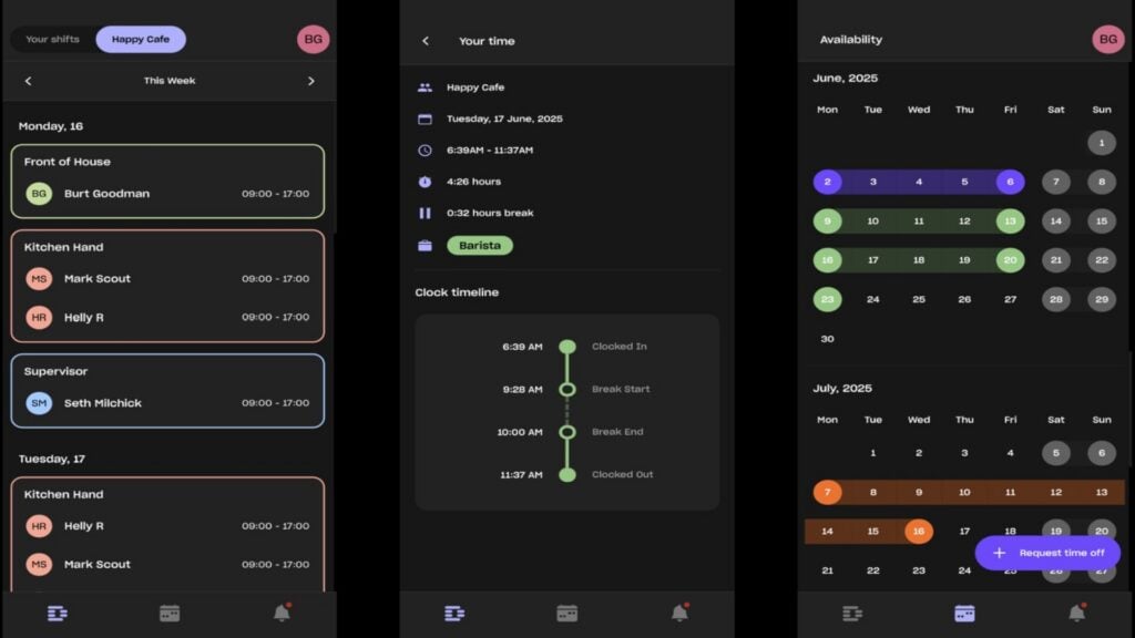 Three views of the Droppah mobile app