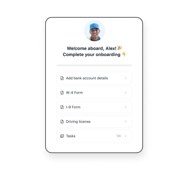Connecteam mobile onboarding checklist showing employee document tasks