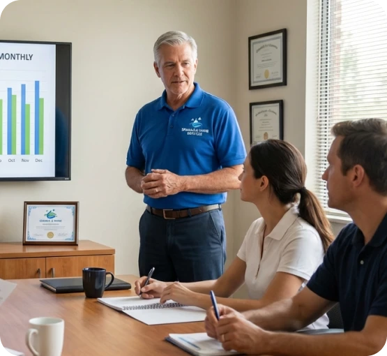 Manager presenting team performance meeting
