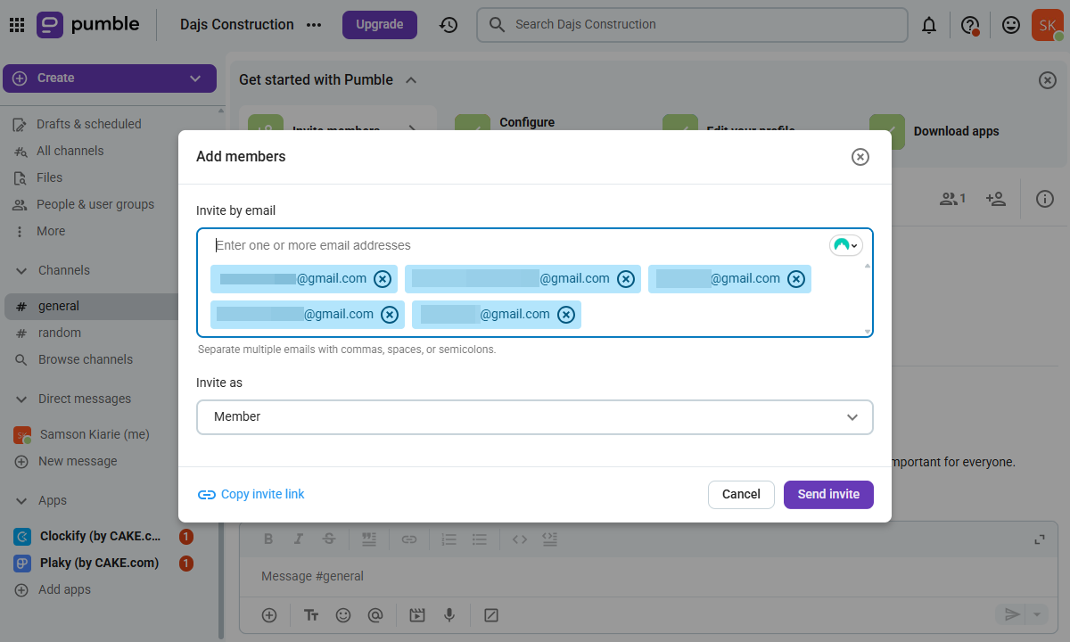 Screenshot showing Pumble&rsquo;s email invite page.