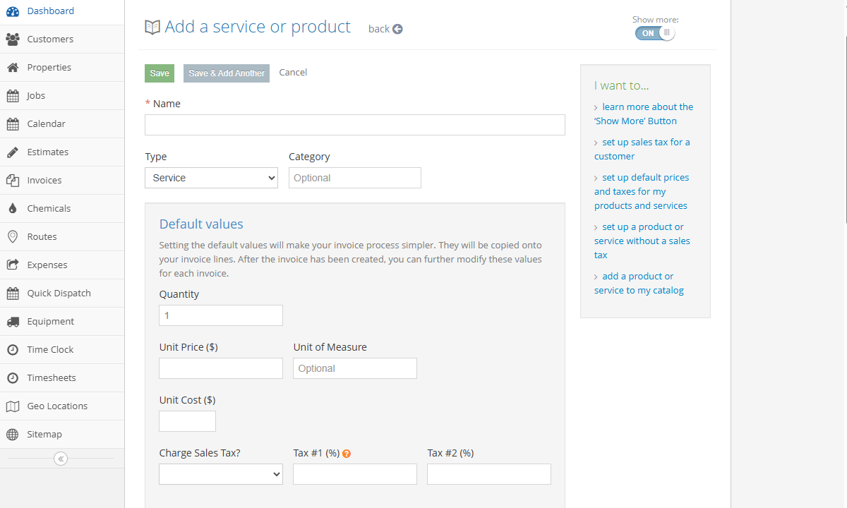 Screenshot showing Yardbook's new product/service page.