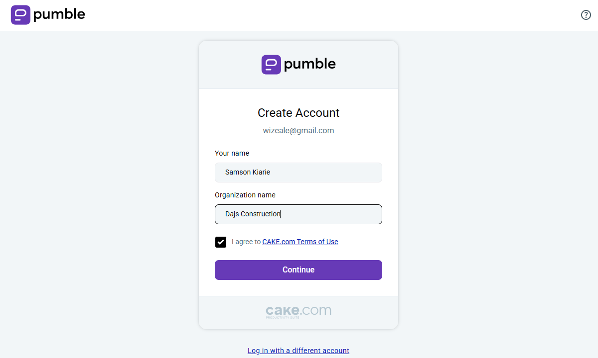Screenshot showing Pumble&rsquo;s signup page