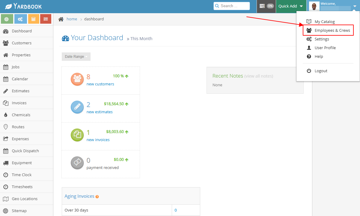 Screenshot showing Yardbook's employee management tab.