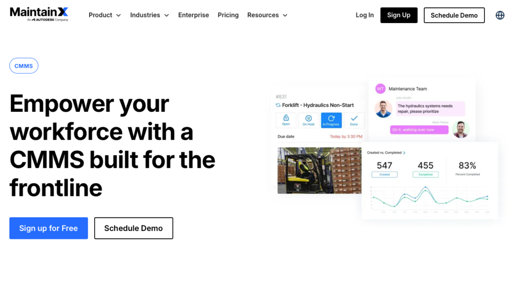MaintainX homepage screenshot