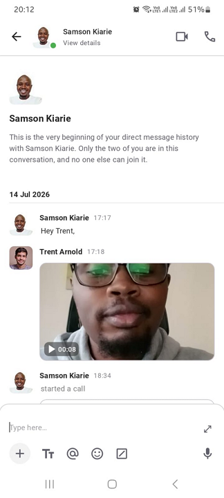 Screenshot showing a video message in Pumble.