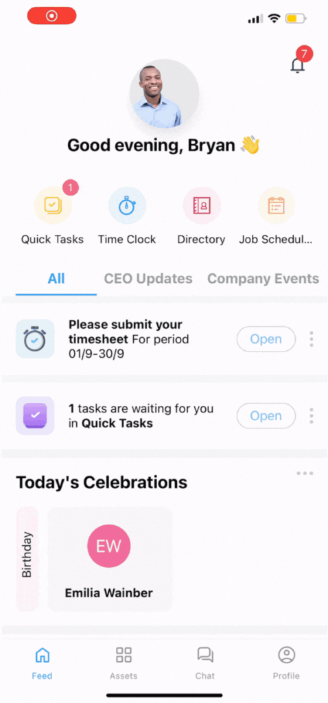 Connecteam’s employee ID cards include QR codes, live animations, and a live date display.