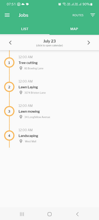 Screenshot showing a route on mobile.