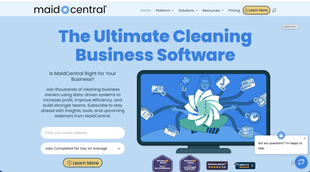 MaidCentral homepage screenshot