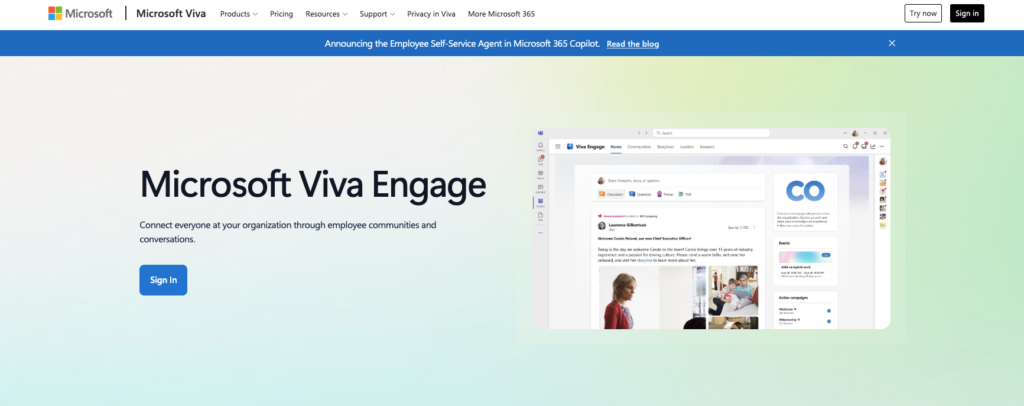 Microsoft Viva Engage Homepage Screenshot