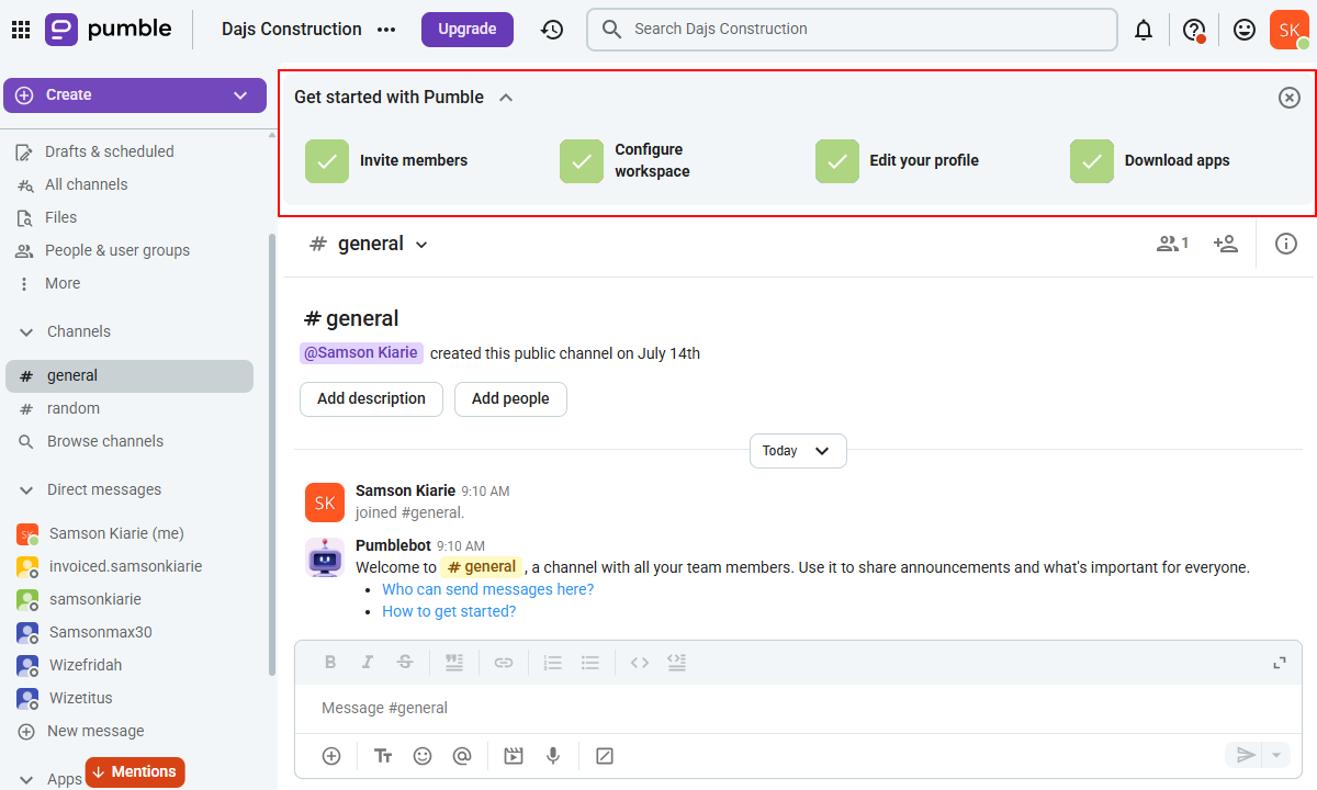 Screenshot showing complete setup tasks.