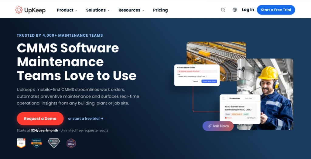 UpKeep homepage screenshot