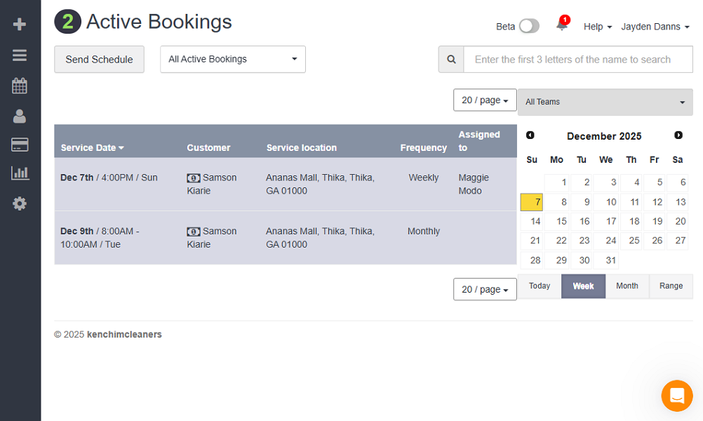 Screenshot showing Automaid’s old web app home UI.