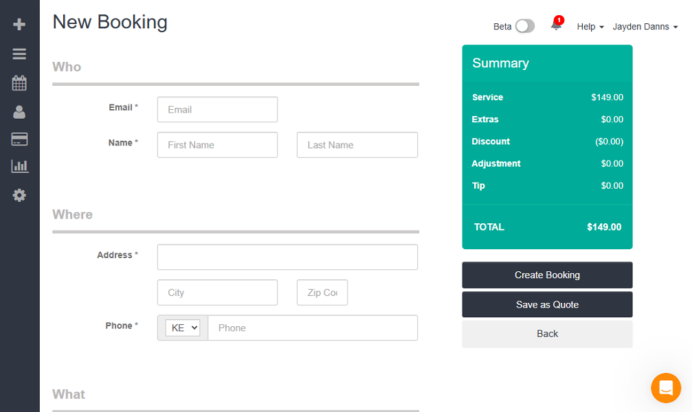 Screenshot showing Automaid’s new booking page.