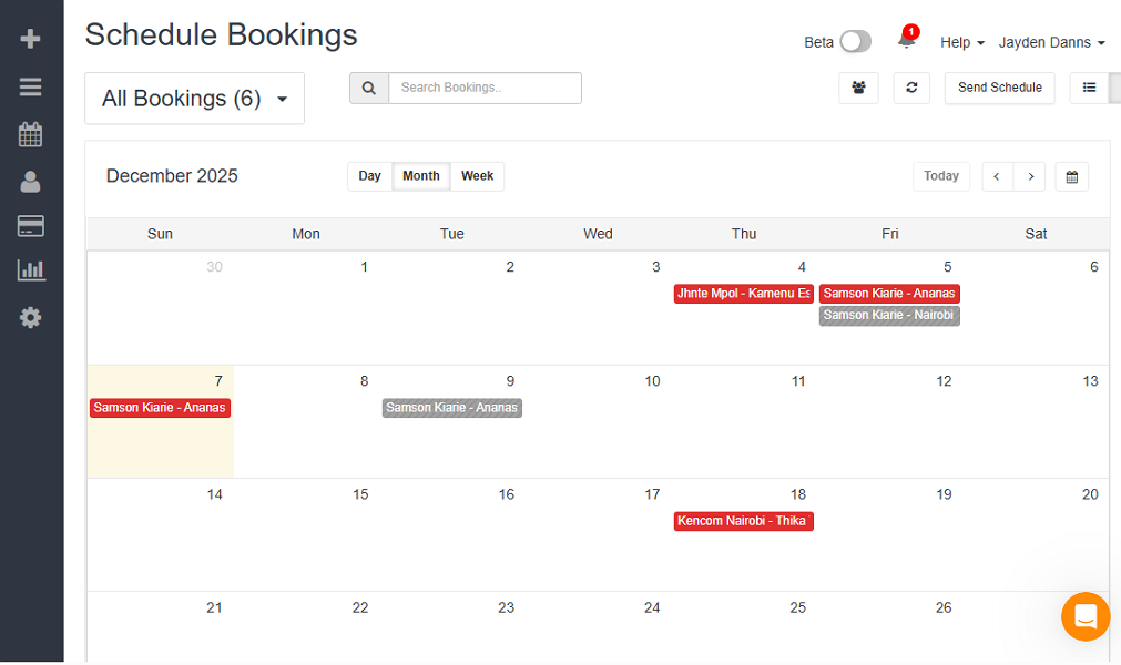 Screenshot showing Automaid Scheduler on calendar view.