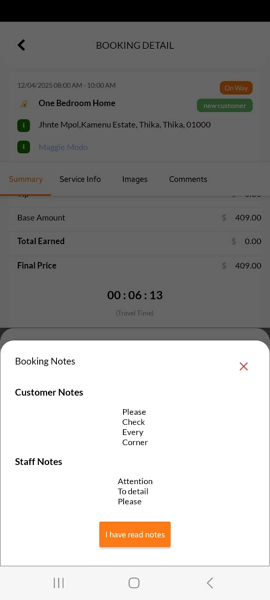 Screenshot showing the employee’s check-in page.