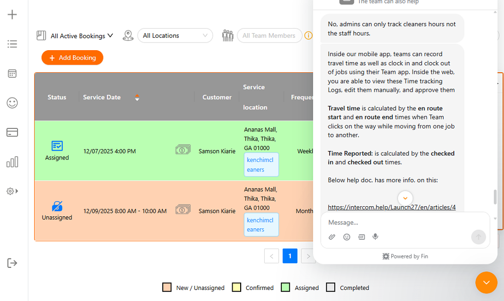 Screenshot showing Automaid’s live chat.