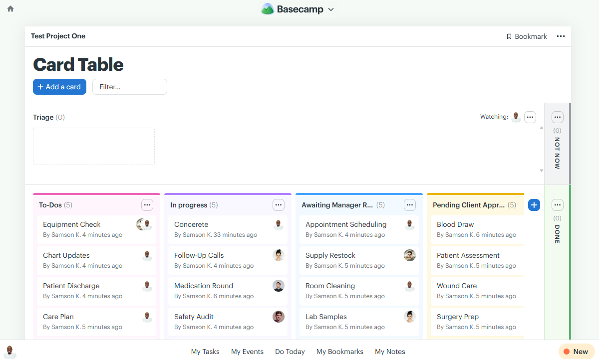 Screenshot showing Basecamp&rsquo;s Card Table.