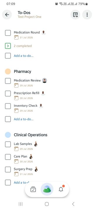 Screenshot showing to-dos on the mobile app.