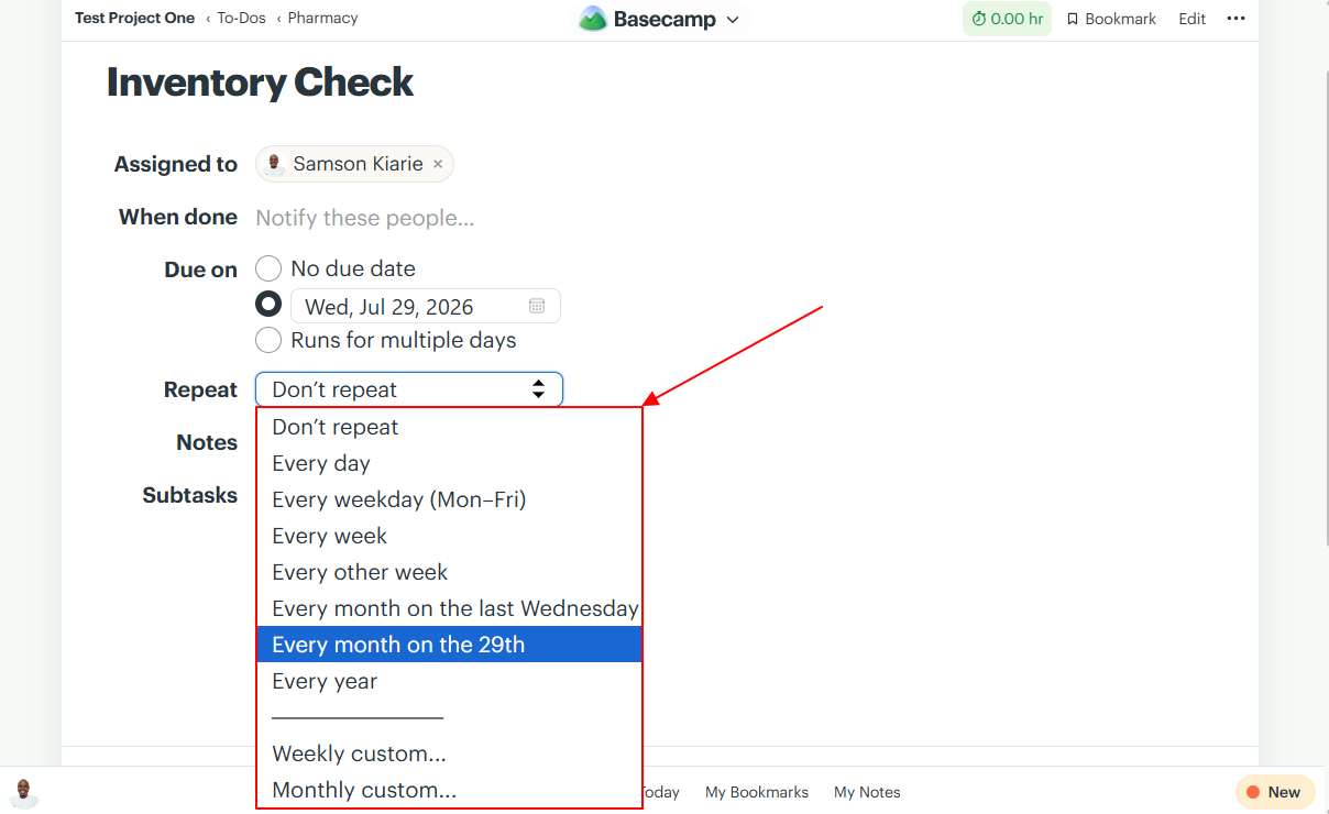 Screenshot showing Basecamp&rsquo;s to-dos card.