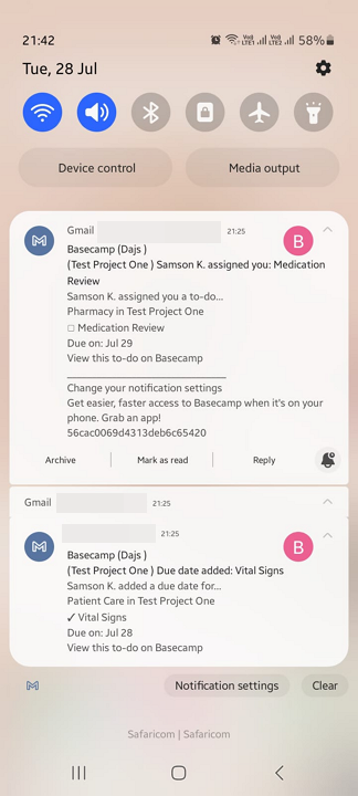 Screenshot showing a to-dos notification on mobile.