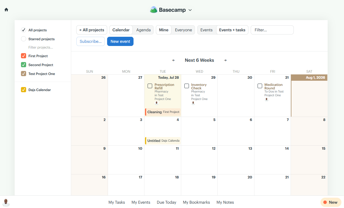 Screenshot showing Basecamp&rsquo;s Calendar