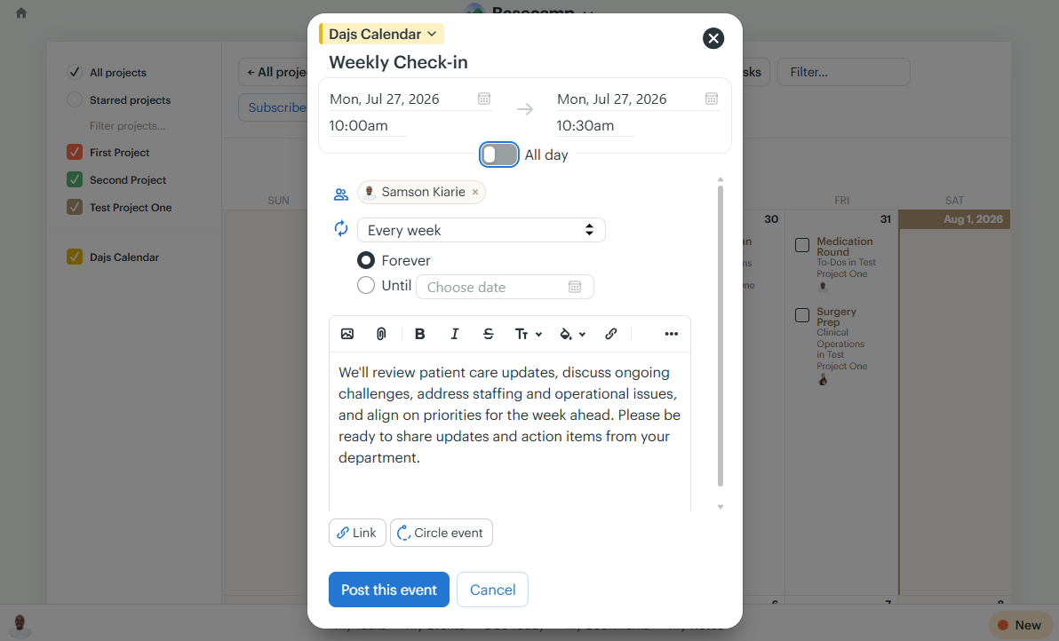 Screenshot showing Basecamp&rsquo;s event card.