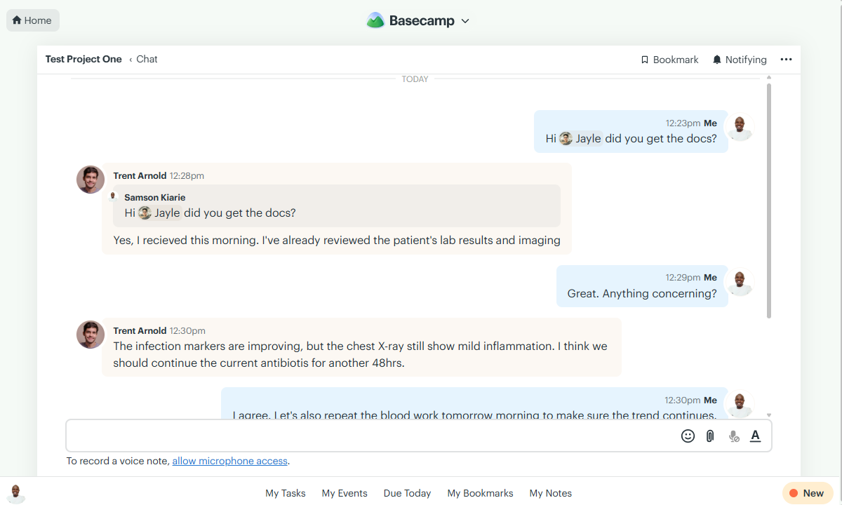 Screenshot showing Chat interface on web app.