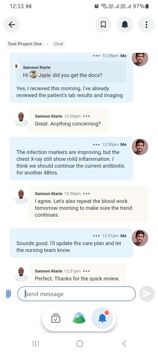 Screenshot showing Chat interface on mobile app.