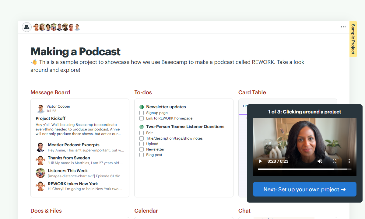 Screenshot showing Basecamp sample project.