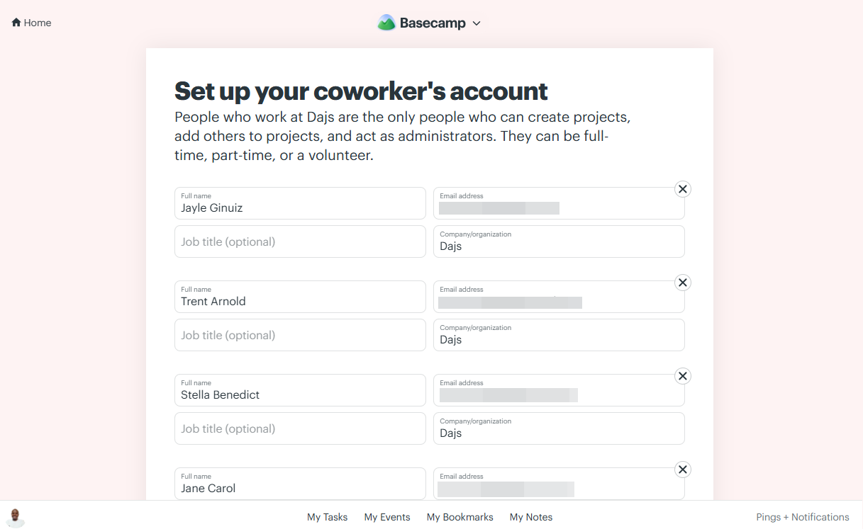 Screenshot showing employee invite page.