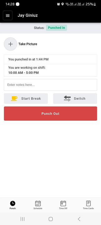 There&rsquo;s no running timer once you clock into the Buddy Punch mobile app.