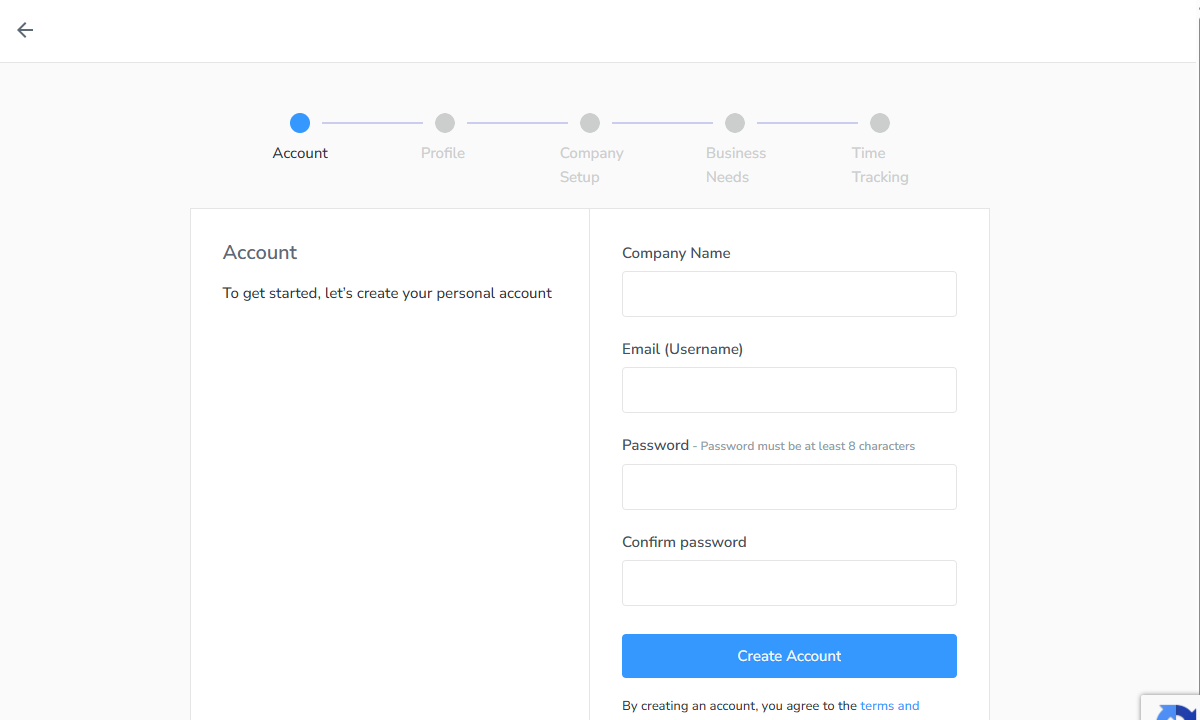 Screenshot showing busybusy signup page.